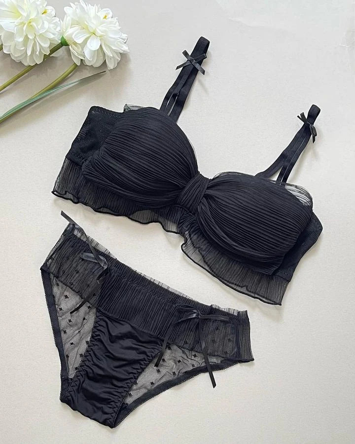 Cute Lace Bow Style Too Soft & Comfy Adjustable Straps Back Closure Bridal Padded Bra Panty Set