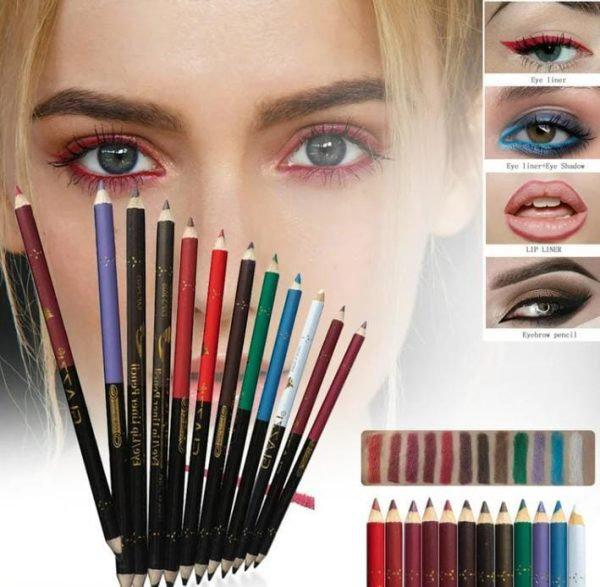 12 Pcs Double Head Lip Liner and Eye Liner Pencils Set, Vibrant Colors, Waterproof, Easy to Apply & Remove, Includes Sharpener for Daily Makeup