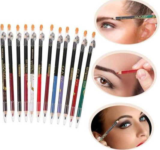 12 Pcs Double Head Lip Liner and Eye Liner Pencils Set, Vibrant Colors, Waterproof, Easy to Apply & Remove, Includes Sharpener for Daily Makeup