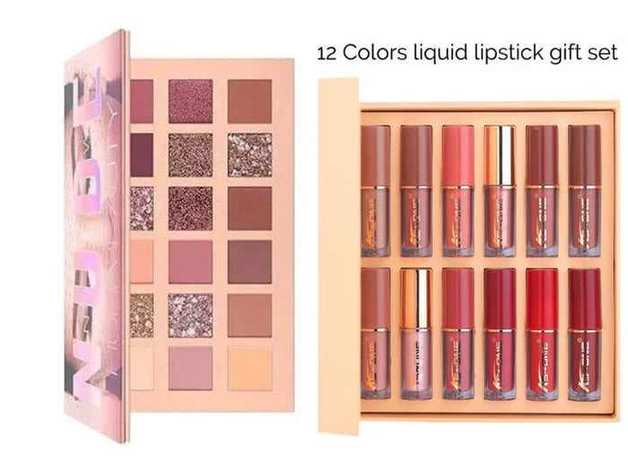 2 In 1 Nude Deal 12 Pcs Matte Lipgloss Set + Nude Palette 18 Colors