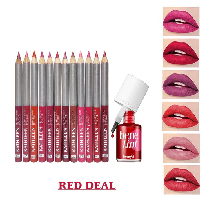 KATHLEEN Lipstick Pencil 12Pcs Set + Benefit Benetint Cheek & Lip Stain 12.5ml