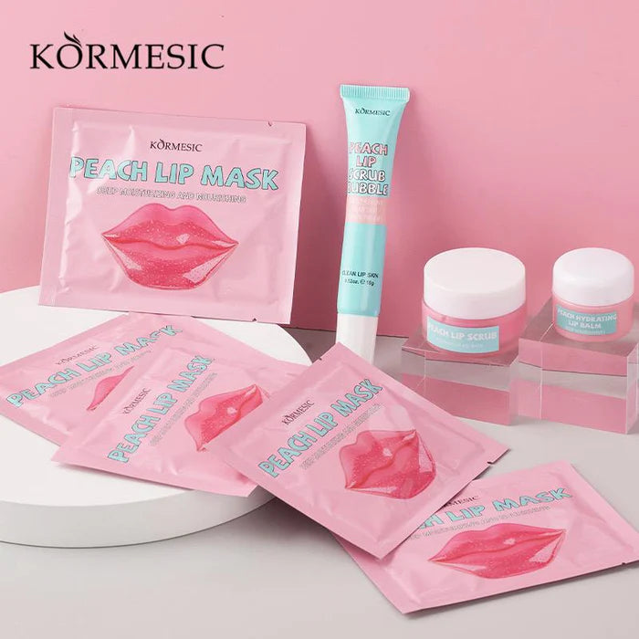 KORMESIC 4in1 Peach Lip Repair Care Lip Mask And Lip Scrub And Lip Balm Set
