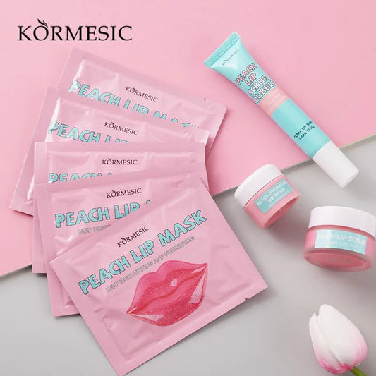KORMESIC 4in1 Peach Lip Repair Care Lip Mask And Lip Scrub And Lip Balm Set