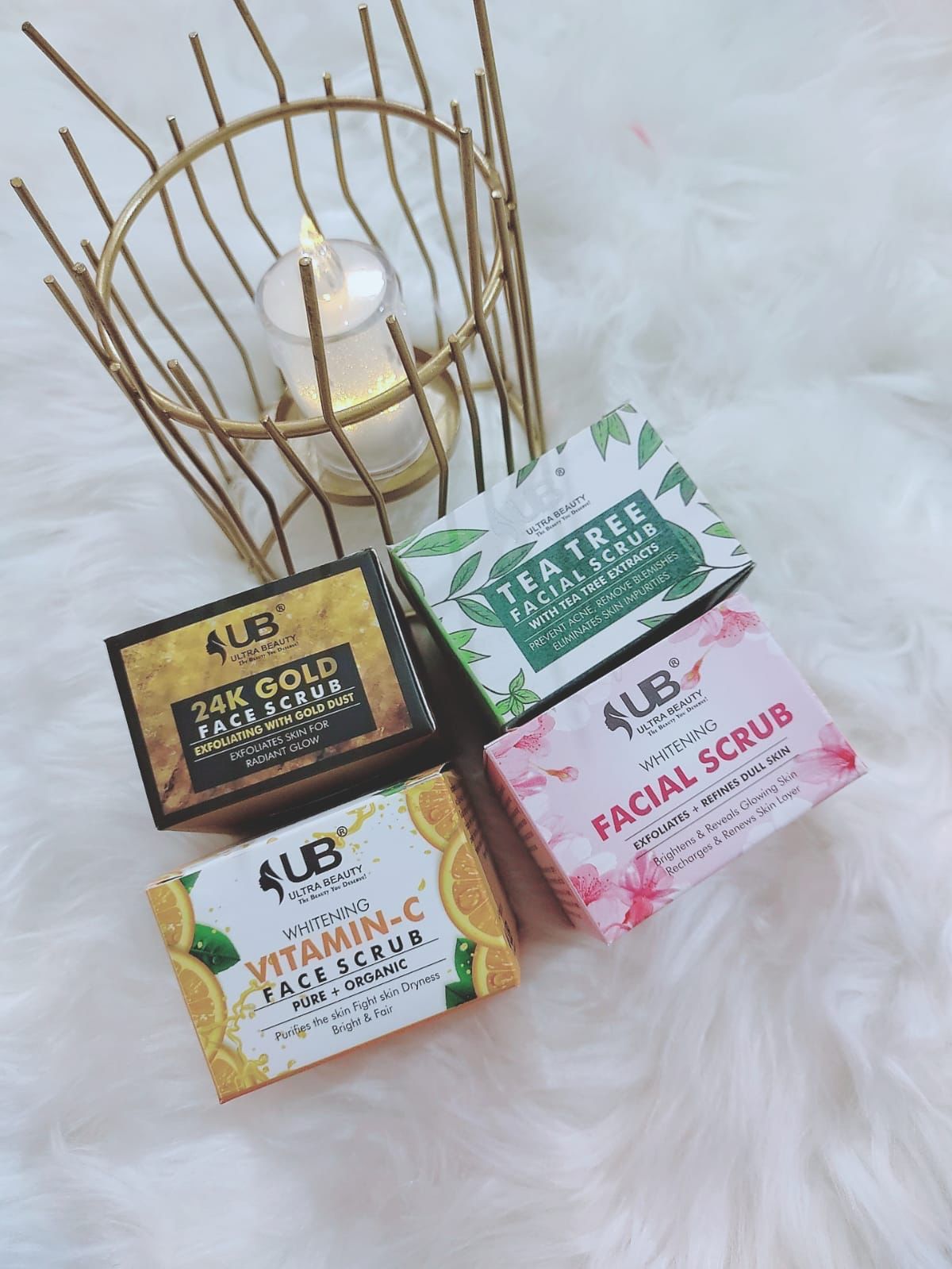 WHITENING FACE SCRUB  • TEA TREE FACE SCRUB  • 24 k GOLD FACE SCRUB   • VITAMIN C FACE SCRUB [ULT]