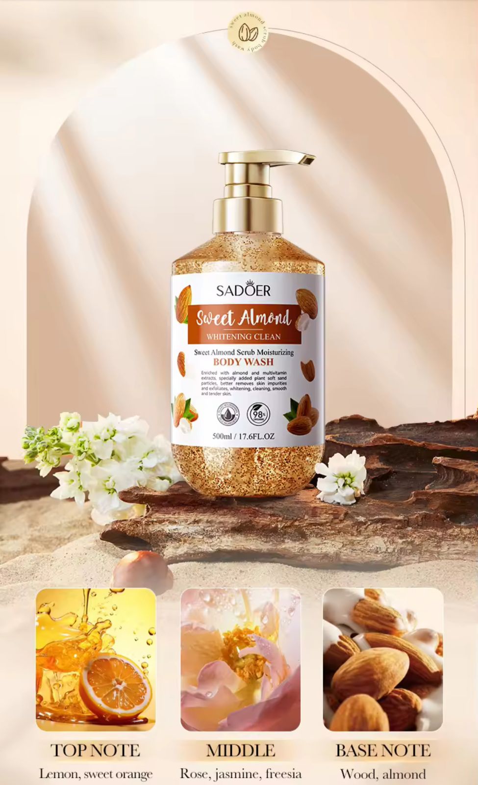Sadoer Sweet Almond Scrub Moisturising Body Wash 500ml SD05342