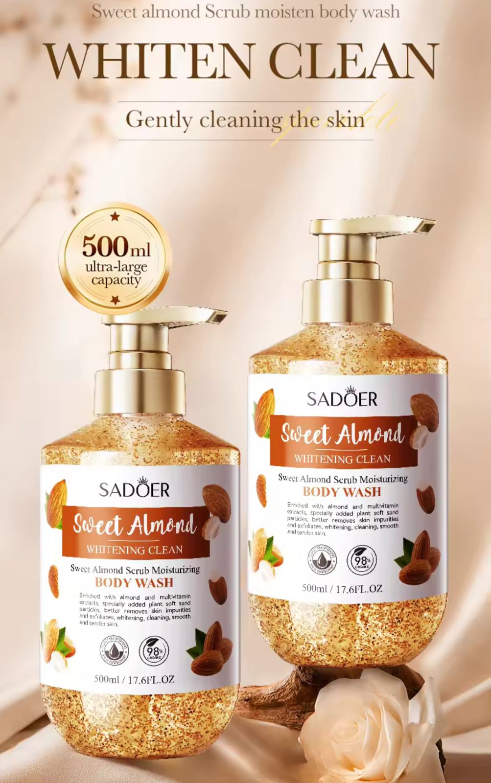 Sadoer Sweet Almond Scrub Moisturising Body Wash 500ml SD05342
