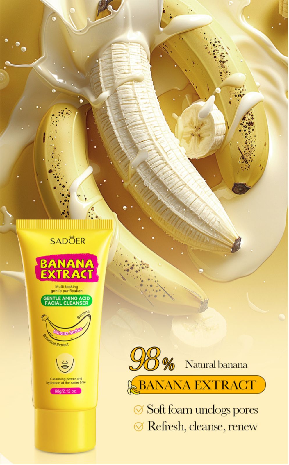 Sadoer Banana Extract Gentle Amino Acid Facial Cleanser 60g