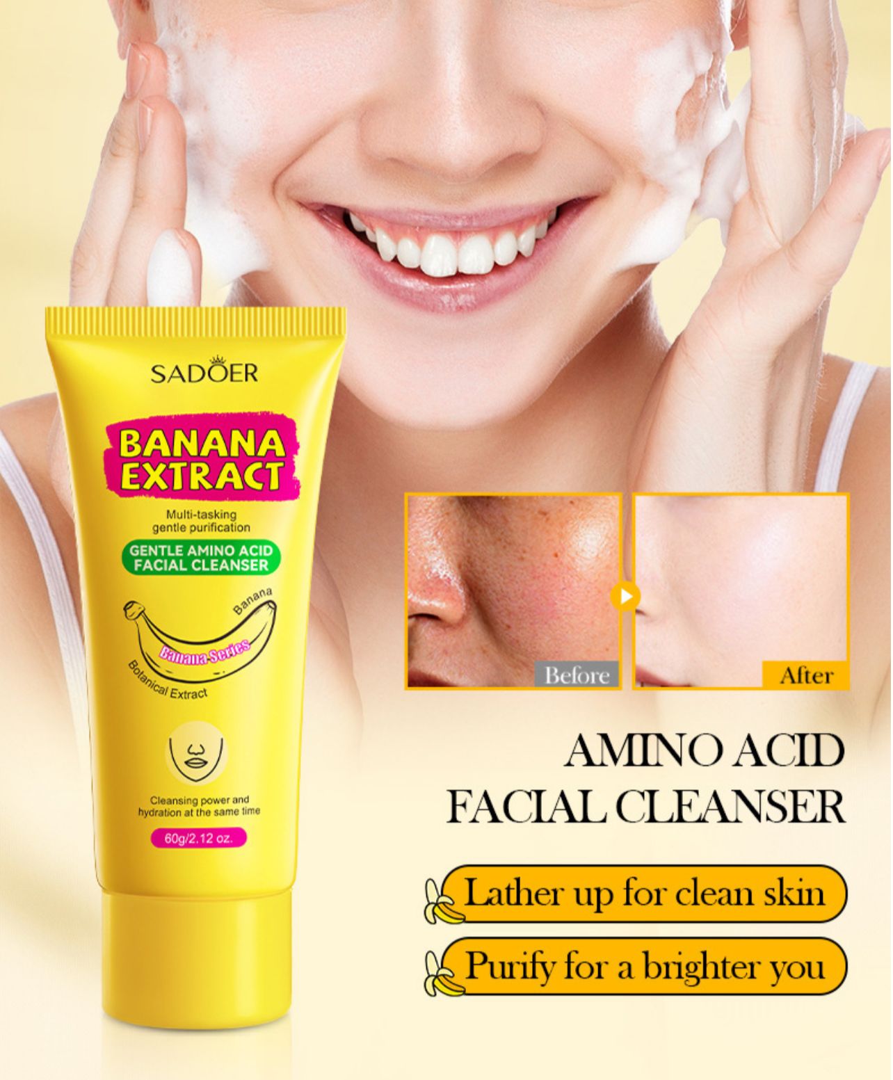 Sadoer Banana Extract Gentle Amino Acid Facial Cleanser 60g