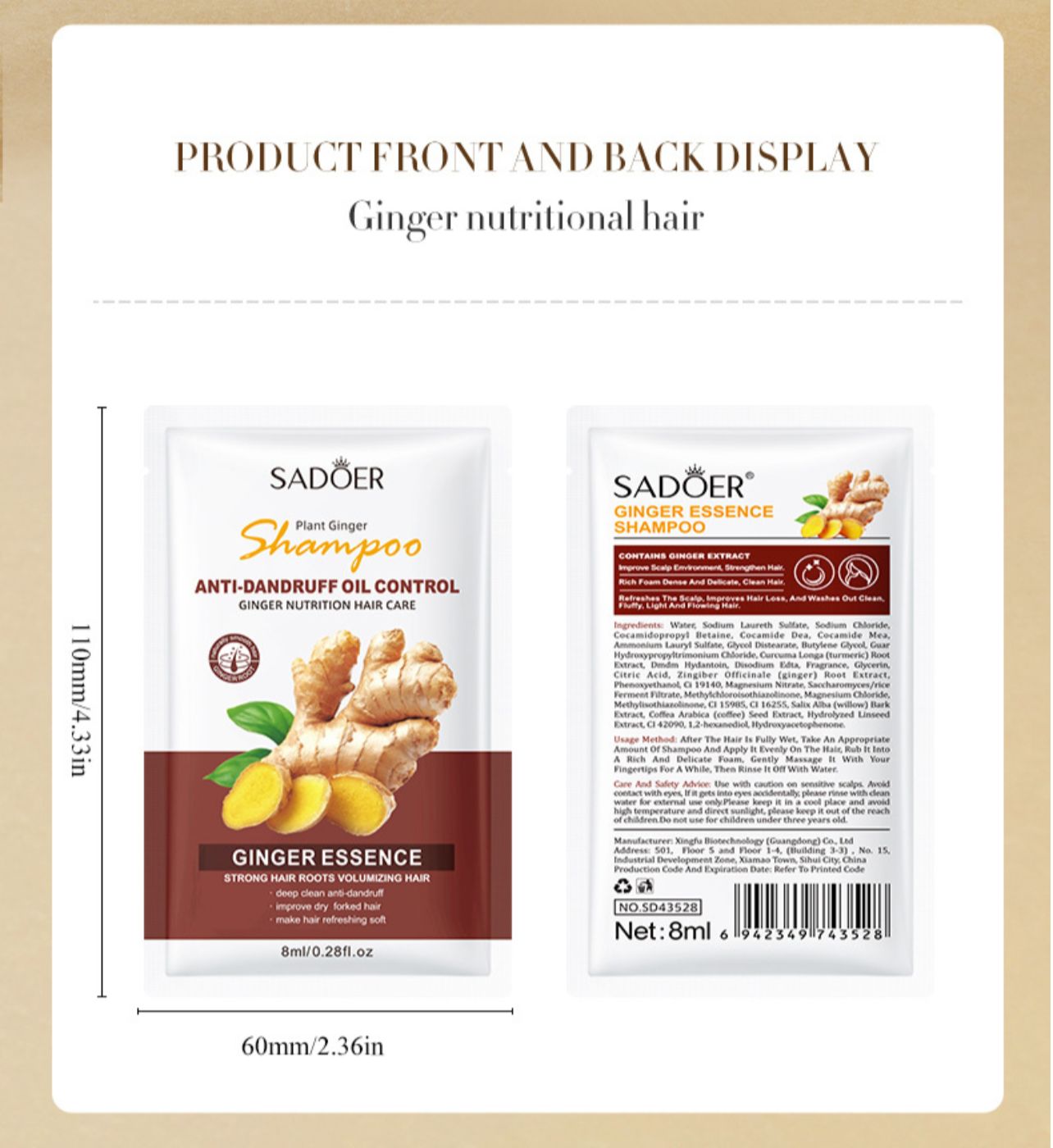Sadeor Plant Ginger Anti Dandruff Oil Control Shampoo Sachet 8ml