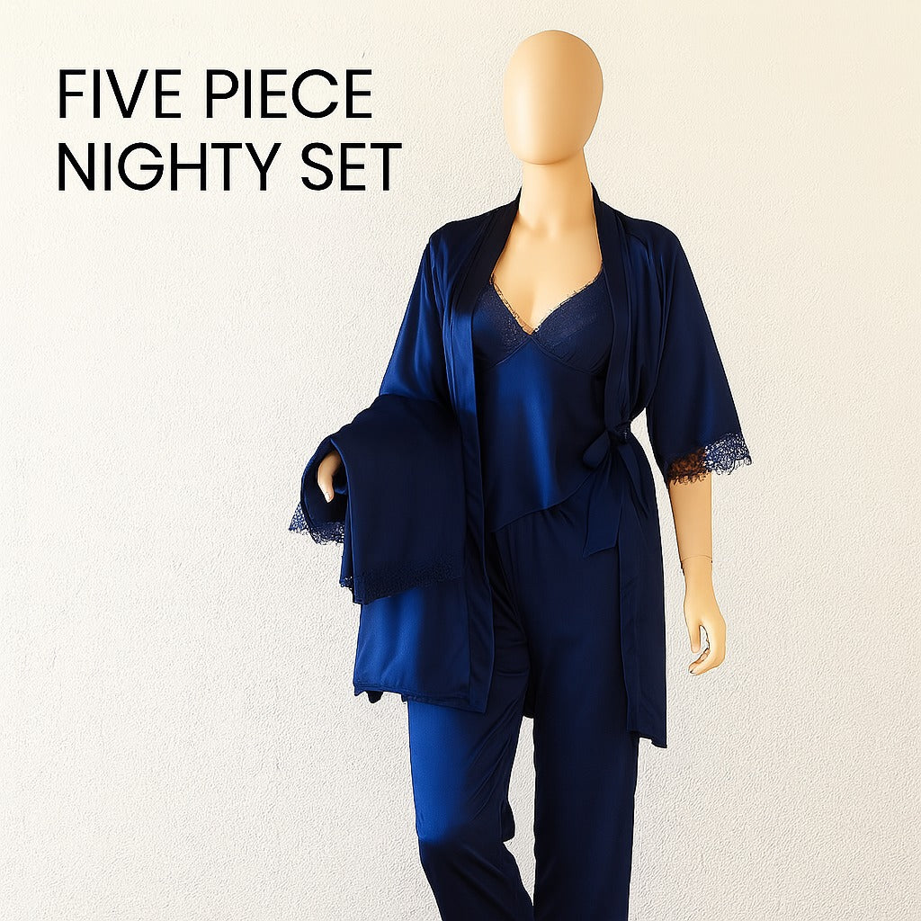5 pcs Non Padded Silk Satin Pajama Set Cami Top Nightgown Sexy Sleepwear Robe Sets Lace Nightdress
