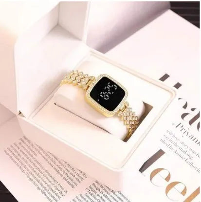 Diamond Touch Screen LED Watch Ladies Fashion Quartz Watch Diamond Steel Strap 30M Waterproof Watch for Women & girls