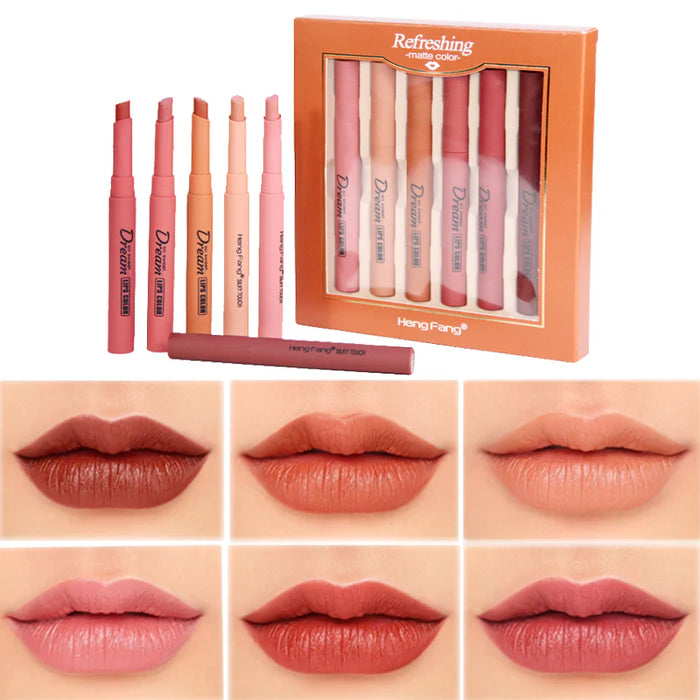 HENG FANG Set OF 6 - Waterproof Matte Color Makeup Lipsticks.