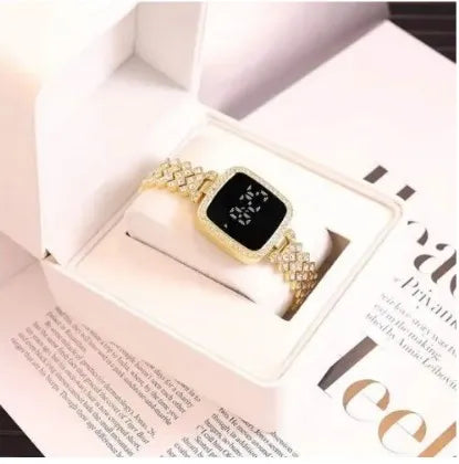 Diamond Touch Screen LED Watch Ladies Fashion Quartz Watch Diamond Steel Strap 30M Waterproof Watch for Women & girls