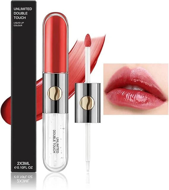 2 in 1 lipgloss Double Headed Transparent Plumping Lip Gloss+Lip liner 6ml , Random Shades