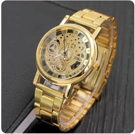 Creative Design Imitation Mechanical Watch Men Hollow Out Watches Gold Skeleton Quartz Wristwatches Male Clock Reloj Hombre