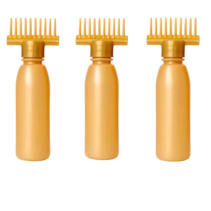 Pack of 1 comb bottle with extra seal cap for oil Volume 150ML Material Plastic Empty Hair Oil Bottle with Comb & Extra Seal Cap Stable & Durable to Use. Hair Oil Applicator Comb Bottle is Made of Quality Material Easy to Use Hair Comb Bottle Mult