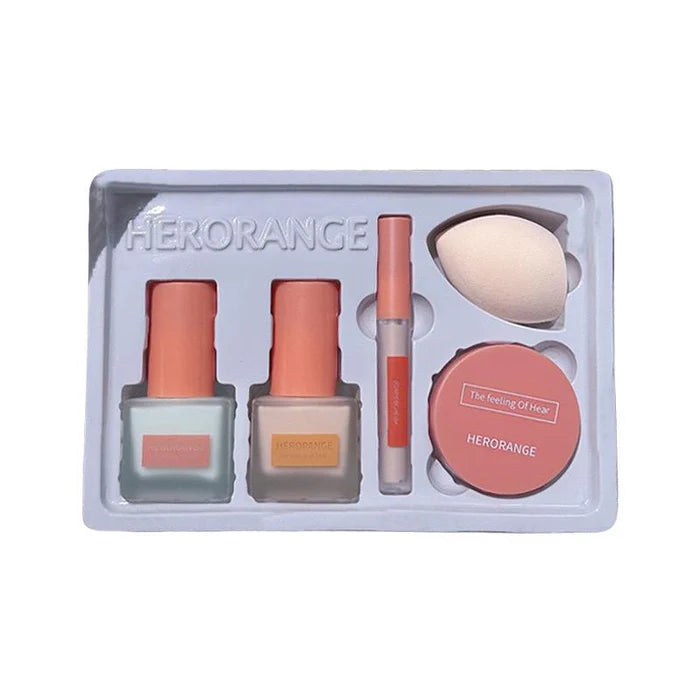 HERORANGE Pack of 4 Isolation Cream Liquid Foundation Concealer Loose Powder Makeup Kit