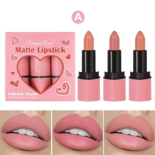 Three Lipsticks Small Set Boxed Lipstick Female Velvet Matte Lovely HeaD8010