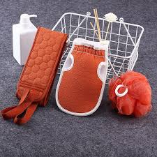 Cosmet pk 3pcs Exfoliating Bath Towel Set, 3 In 1 Back Bath Scrubbing, Body Cleaning Washcloth, Soft Bath Glove, Shower Ball Loofah , bath sponge, Bath Body Brush Back Scrubber Belt