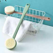 High Quality Bath Sponge 2 IN 1 Long Handle Bath Body Brush with Soft Loofah Bristles Back Scrubber with Curved Long Handled Shower Brush for Wet or Dry Bath Shower Sponge Back Scrubber Brush