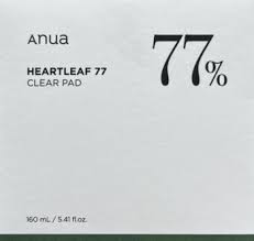 Anua Heartleaf 77% Clear Pad, a skincare product designed to exfoliate and hydrate the skin.
