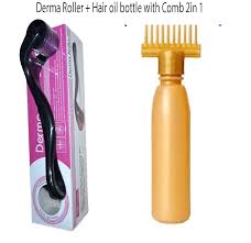 Cosmet PK 2 in1 Derma roller + hair oil bottle , Reduce Fine Lines for Smooth Skin