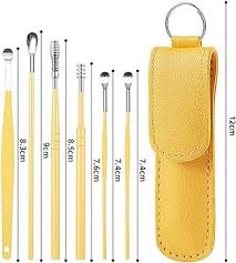 6 Pcs Ear Pick Earwax Removal Kit, Cleansing Tool Set, Curette Cleaner, 360degree Spiral Design Canal Cleaner Stainless Steel,with a Storage Box Portable Kit (Yellow), 11.7x2.8x2cm
