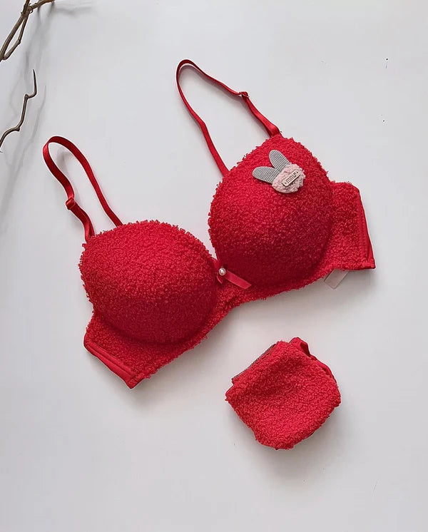 New High Quality Sexy Cute Soft Plush Design Bra & Panty Set E991