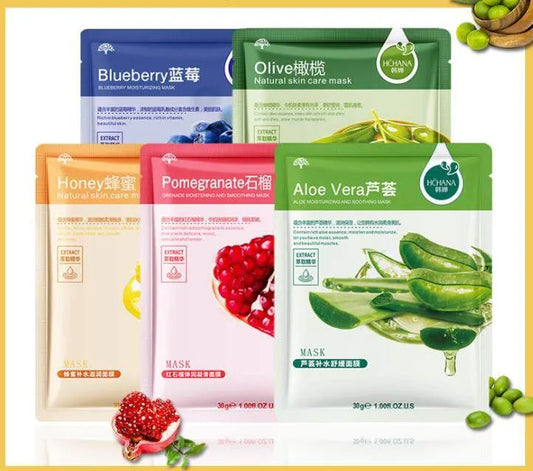 BIOAQUA Pack of 15 Moisturizing Facial Face Sheet Mask, Lip mask, Eye mask, Hydrating, Radiance Boost, , Moisturizing, Skin Care Sheet Mask