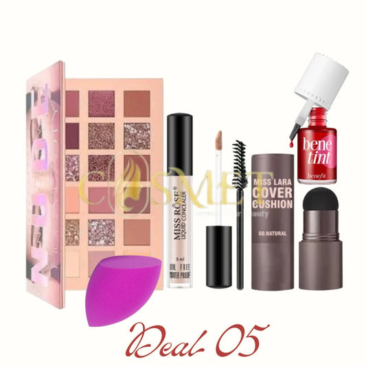 deal 5 [18 in 1  Nude Eyesheow,Bene Tint, Miss Lara Cover Coshion, Miss Rose Liquid Concealer Makeup puff]