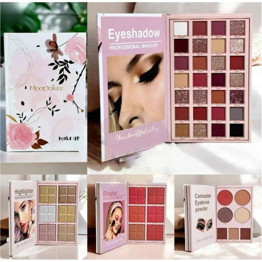 Mocallure Cosmetic Makeup 4in1 Eyeshadow Highlighter Blusher Concealer Makeup Book Pink Flower Palette