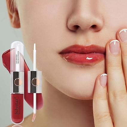 2 in 1 lipgloss Double Headed Transparent Plumping Lip Gloss+Lip liner 6ml , Random Shades