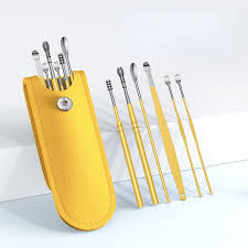 6 Pcs Ear Pick Earwax Removal Kit, Cleansing Tool Set, Curette Cleaner, 360degree Spiral Design Canal Cleaner Stainless Steel,with a Storage Box Portable Kit (Yellow), 11.7x2.8x2cm
