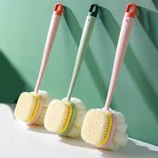 High Quality Bath Sponge 2 IN 1 Long Handle Bath Body Brush with Soft Loofah Bristles Back Scrubber with Curved Long Handled Shower Brush for Wet or Dry Bath Shower Sponge Back Scrubber Brush