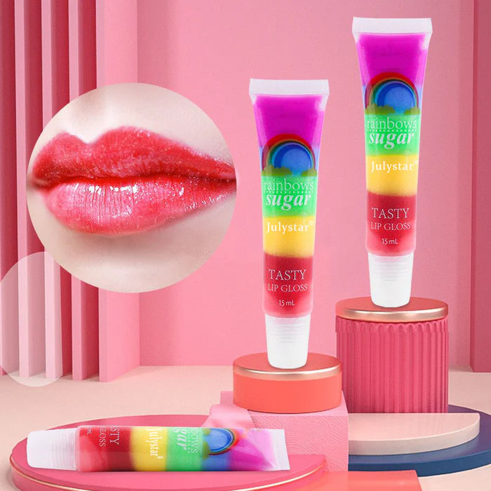 JULYSTAR 1Pcs Rainbow Lip Balm Shiny Lip Gloss Transparent Fruit Lip Balm LC-611
