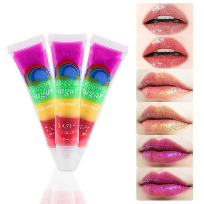 JULYSTAR 1Pcs Rainbow Lip Balm Shiny Lip Gloss Transparent Fruit Lip Balm LC-611